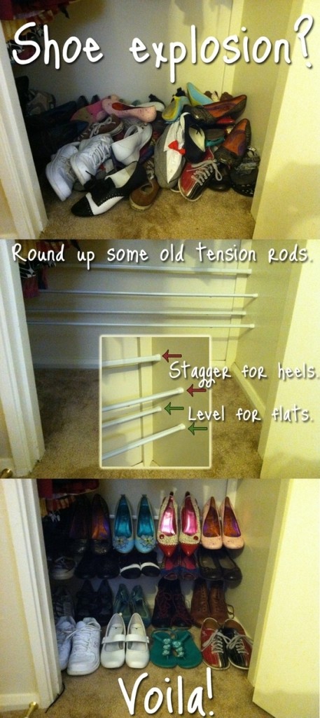 Ways to store heeled shoes: tension rods